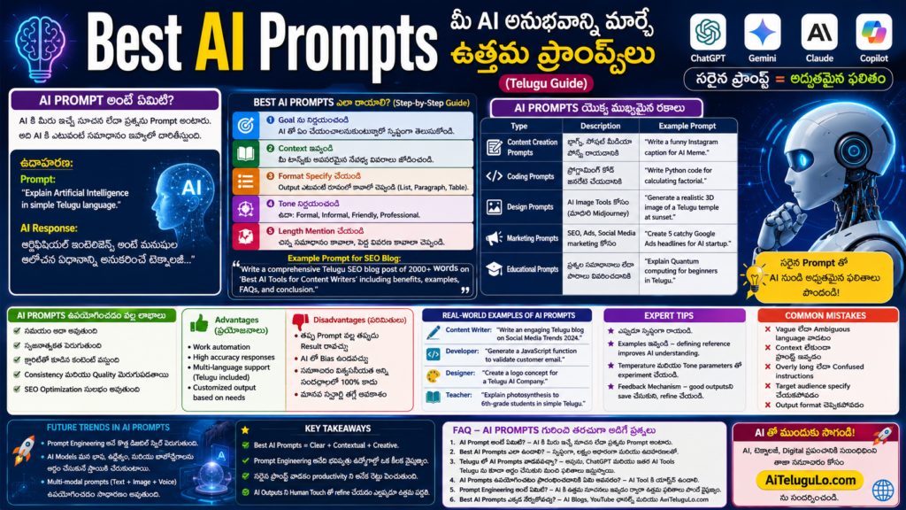 Best AI Prompts Telugu Guide మీ AI అనుభవాన్ని మెరుగుపరచే చిట్కాలు