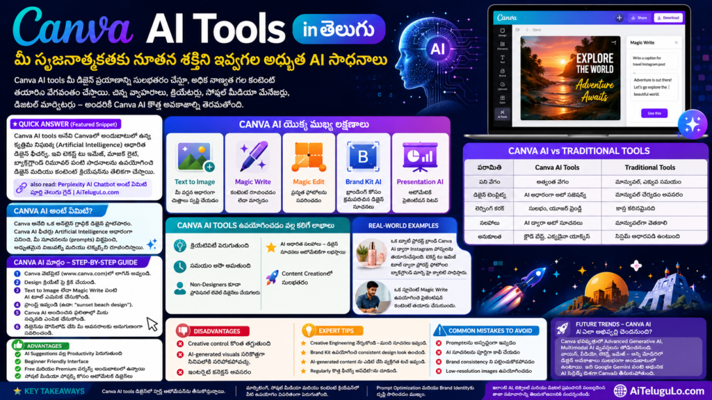 Canva AI Tools in Telugu – డిజైన్ మరియు కంటెంట్ క్రియేషన్‌లో కొత్త విప్లవం