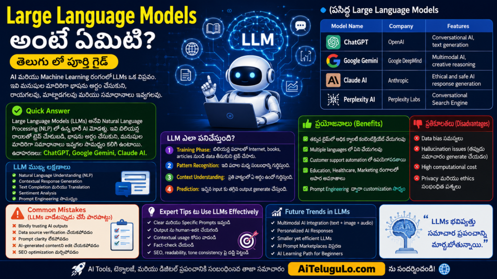 Large Language Models అంటే ఏమిటి పూర్తి తెలుగు గైడ్ - AiTeluguLo.com