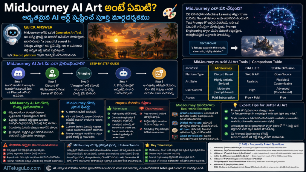 MidJourney AI Art అంటే ఏమిటి అద్భుత AI ఆర్ట్ సృష్టించే స్టెప్ బై స్టెప్ గైడ్